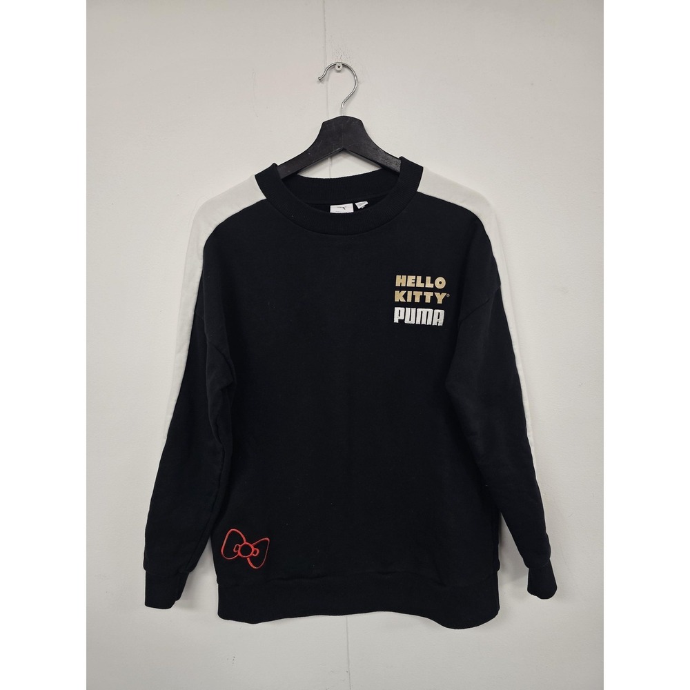 PUMA Hello Kitty Sweatshirt Womens‎ Small Black Raglan Fleece Graphic Pullover